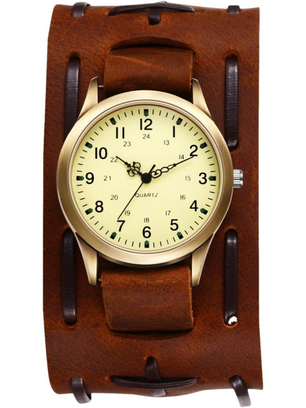 Unisex Brown Analog Quartz Arabic Numerals Leather Strap Vintage Wrist Watch